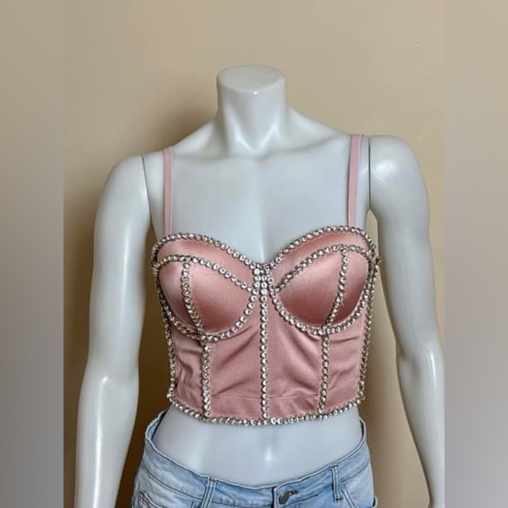 New with tags - Hot & Delicious- Pink, Rhinestone Studded Bustier. Medium/Large. - Picture 4 of 7